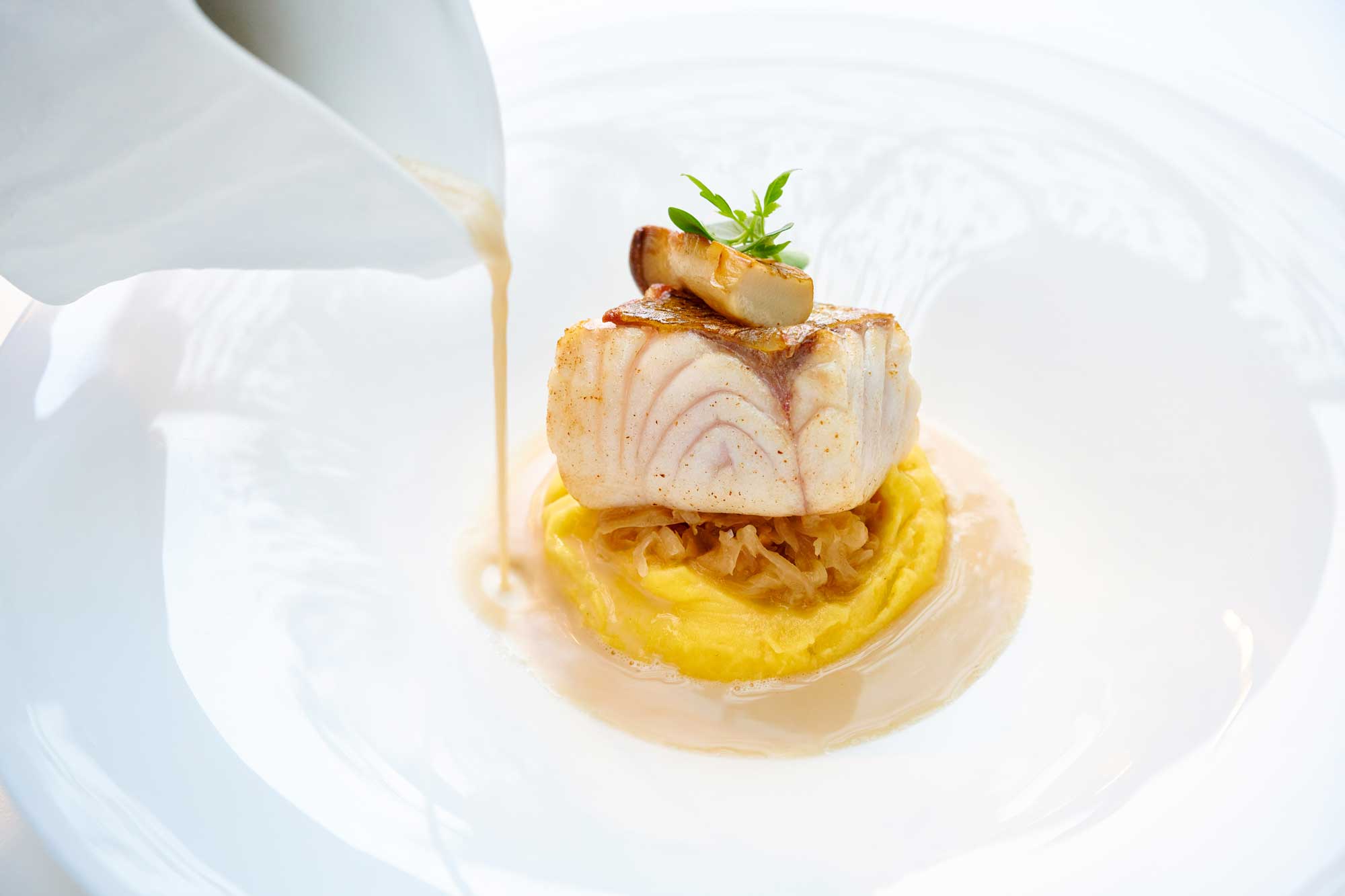 Fischgericht im Restaurant 1718, ansässig im Genussresort Ketschauer Hof