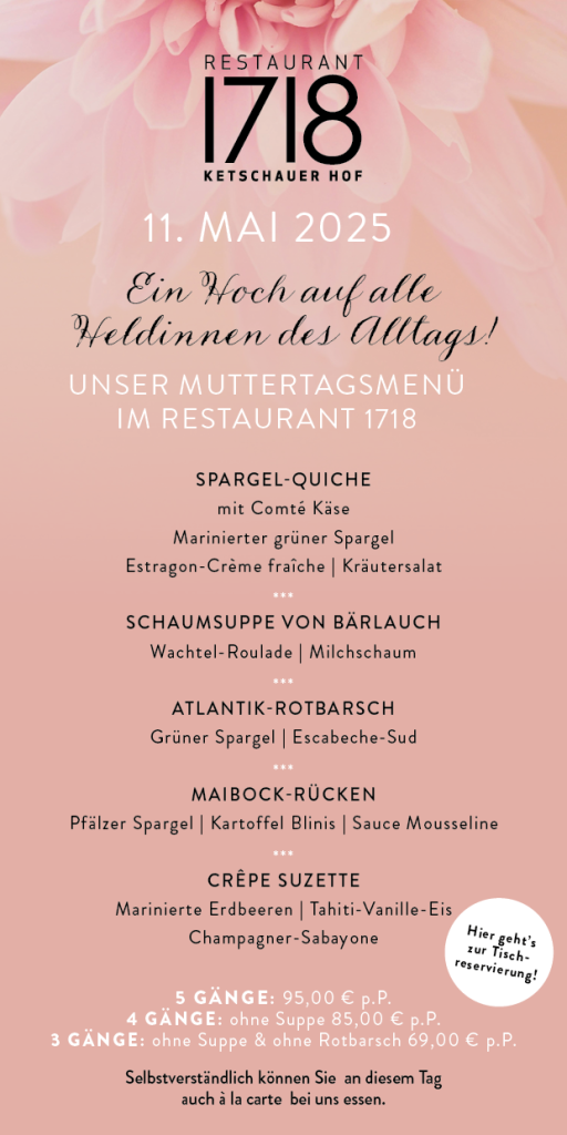 Pop Up für Muttertagsmenü im Restaurant 1718
